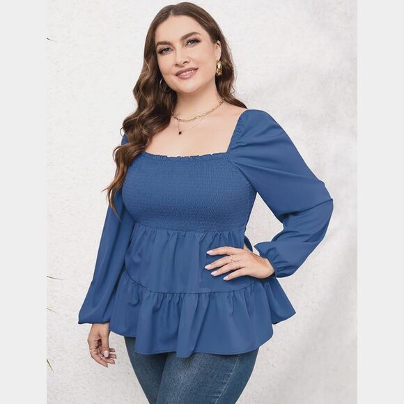 Baby Doll Blue Blouse With Puff Sleeves Size 5XL - Picture 2 of 5